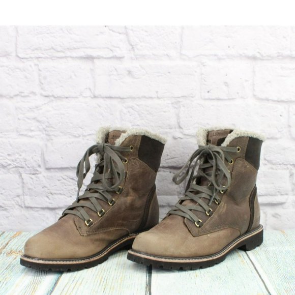 LL Bean Brown Leather Lace Up Rugged Fleece Lined Ankle Winter Boots Size 8.5 - Picture 2 of 9